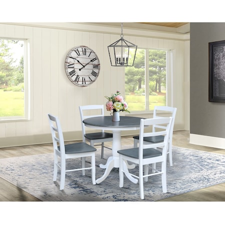 International Concepts 36 in. Round Pedestal Dining Table with 4 Madrid LadderBack Chairs - 5 Piece Dining Set K05-36RT-C2-4